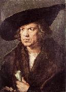 Albrecht Durer Portrait of a Man with Baret and Scroll painting